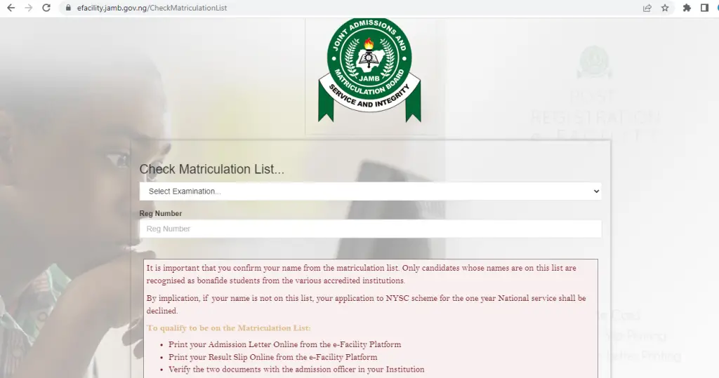 Jamb Matriculation list