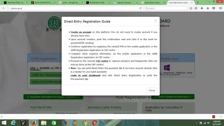 JAMB Direct Entry Registration: