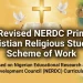 Use this tile to generate WordPress feature image: New Revised NERDC Primary 1 Christian Religious Studies Scheme of Work and Use the attached image with the white background as logo at the top left corner of the feature image 